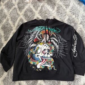 Ed Hardy MEN'S HOODIE SWEATER BLACK / PRINT sz L NEW AUTHENTIC